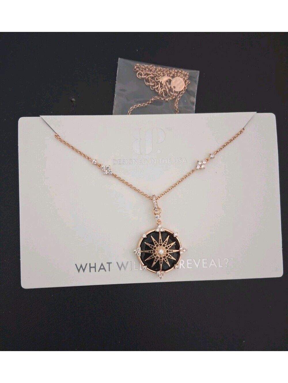 BP Obsidia Cosmic Navigator Necklace With 18" Chain + Extender, NWT, Rose Gold
